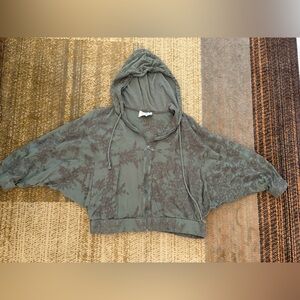 Cropped Olive Green Hooded Zip Jacket